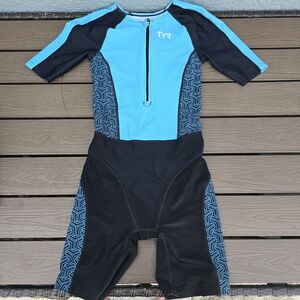 TYR Women's Triathlon Blue Black Front Zip Short John Tri Suit Sz: S New No Tag